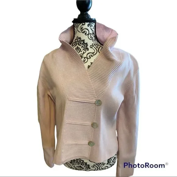 “Vintage” LIGHT PINK Shawl Collar; Cardigan Sweater; XL; sophisticated - Picture 4 of 11